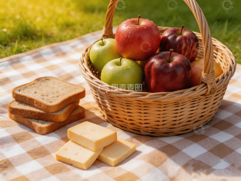 高清大图下载【趣麦麦图】野餐风格水果面包素材