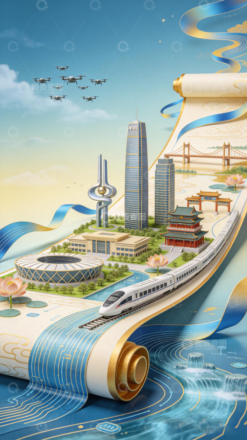 高清大图下载【趣麦麦图】现代都市高铁科技画卷