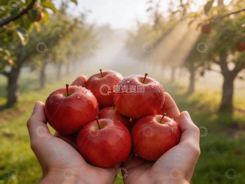 高清大图下载【趣麦麦图】苹果园丰收新鲜苹果双手捧