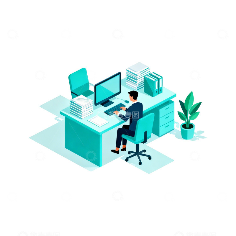 高清大图下载【趣麦麦图】现代办公室工作插画