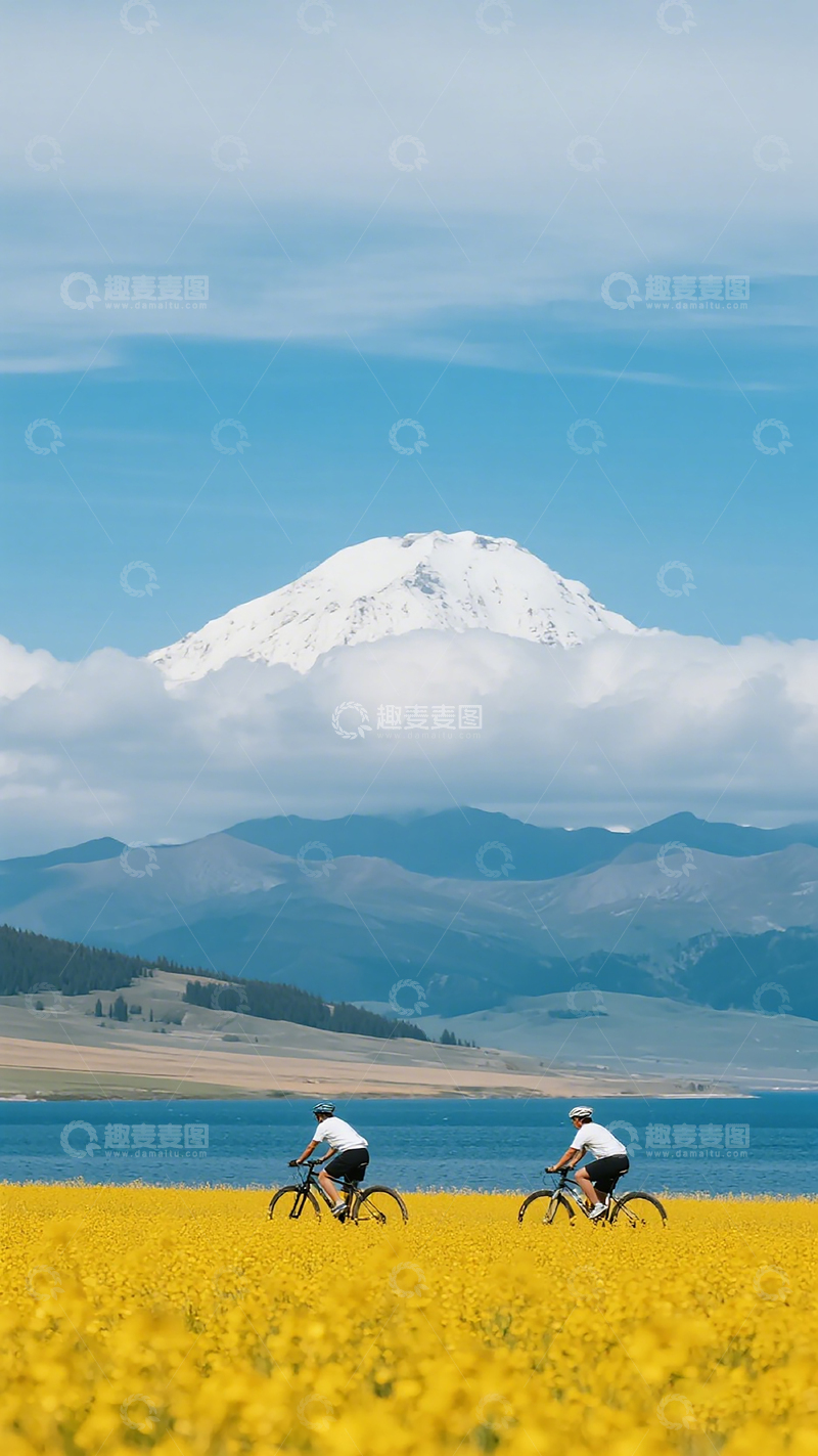 高清大图下载【趣麦麦图】雪山骑行风景壁纸