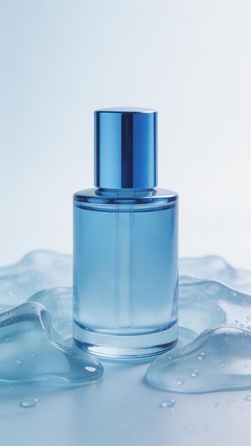 清新蓝色香水瓶特写