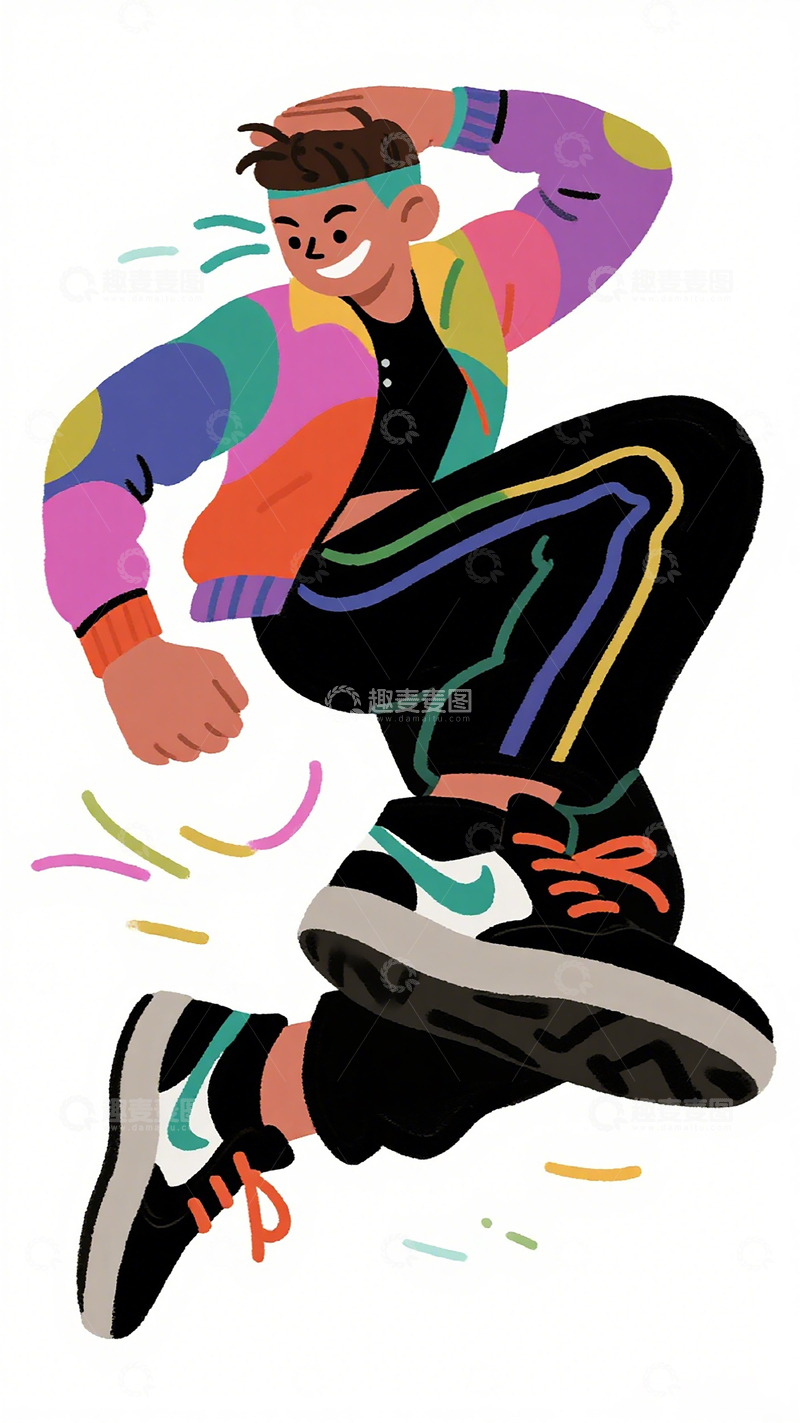 高清大图下载【趣麦麦图】彩色跳跃青年插画