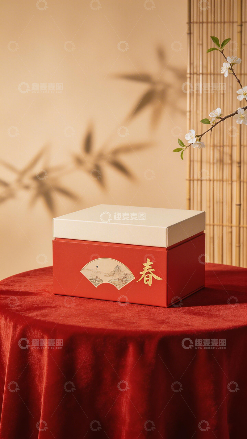 高清大图下载【趣麦麦图】春意盎然红色礼盒