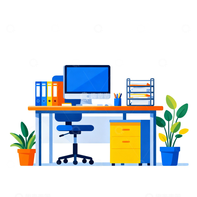 高清大图下载【趣麦麦图】简约风格办公桌面插画