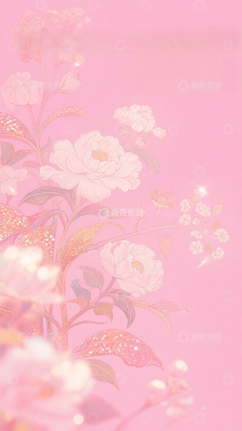 高清大图下载【趣麦麦图】粉色花卉浪漫背景插画
