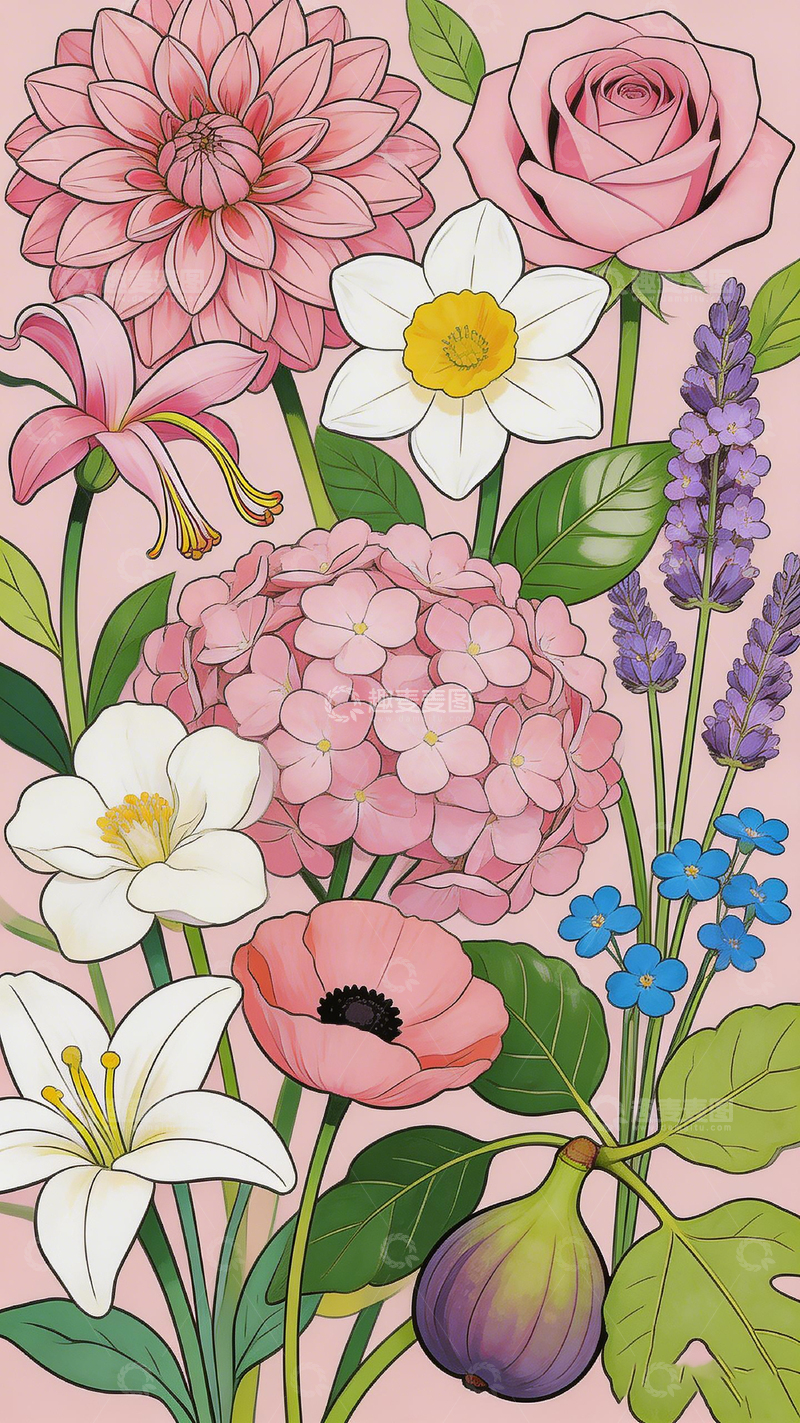 高清大图下载【趣麦麦图】插画风花园花卉壁纸