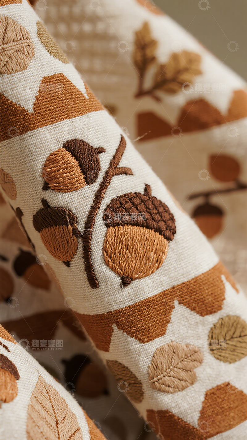 高清大图下载【趣麦麦图】秋日橡果布艺装饰布料