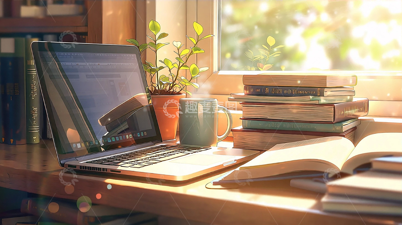 高清大图下载【趣麦麦图】阳光洒落的温馨书房瞬间