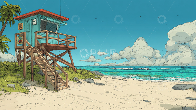 高清大图下载【趣麦麦图】海风吹拂下的孤独守望塔