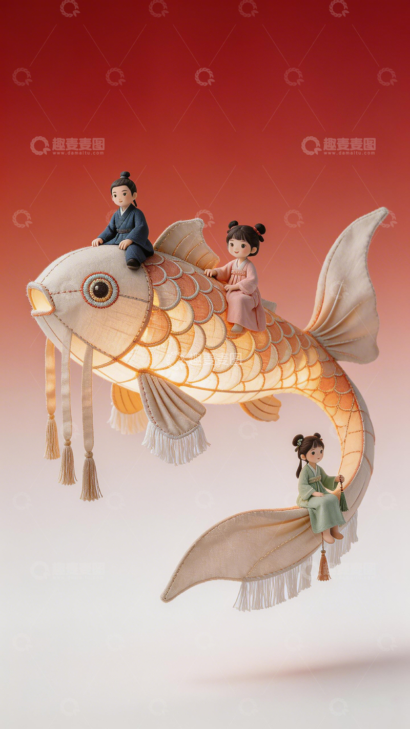 高清大图下载【趣麦麦图】东方风情鱼灯小人偶摆件