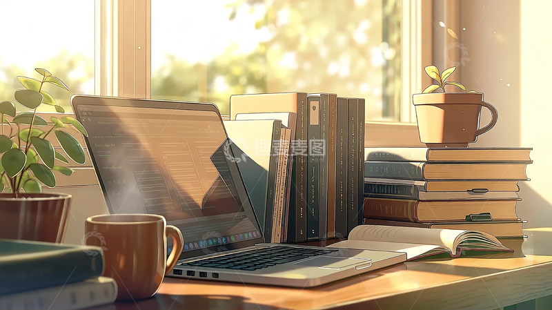 高清大图下载【趣麦麦图】阳光洒落的书房静谧时光
