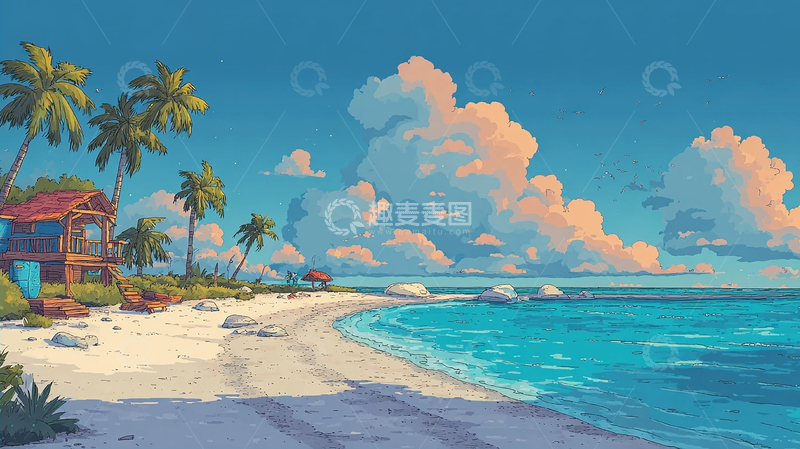 高清大图下载【趣麦麦图】椰影婆娑天际诗画
