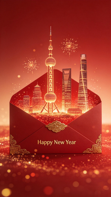 新年贺卡上海夜景烟花设计