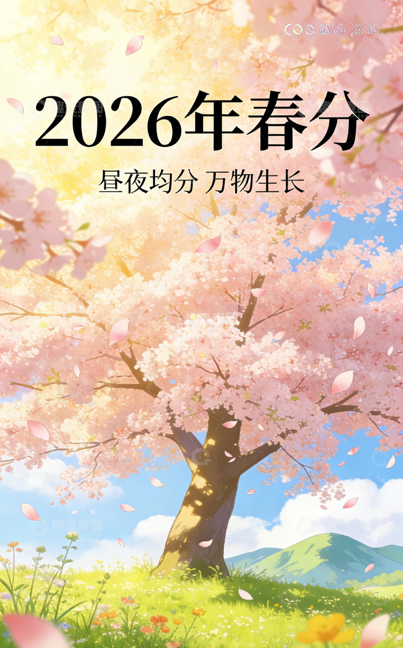 高清大图下载【趣麦麦图】春分樱花风景插画