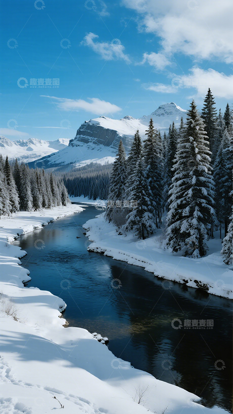 高清大图下载【趣麦麦图】雪山河流冬日风光1