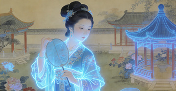 古风仕女图园林插画素材