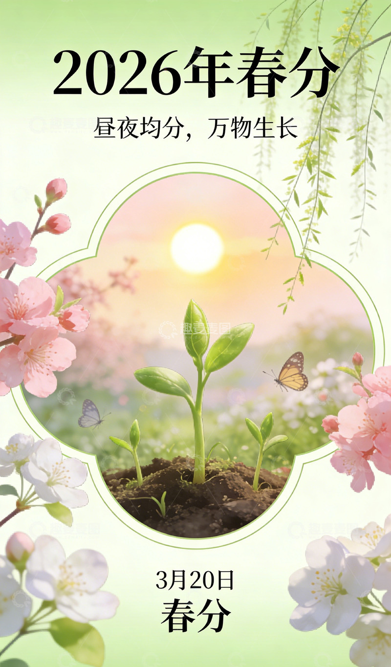 高清大图下载【趣麦麦图】2026年春分海报设计