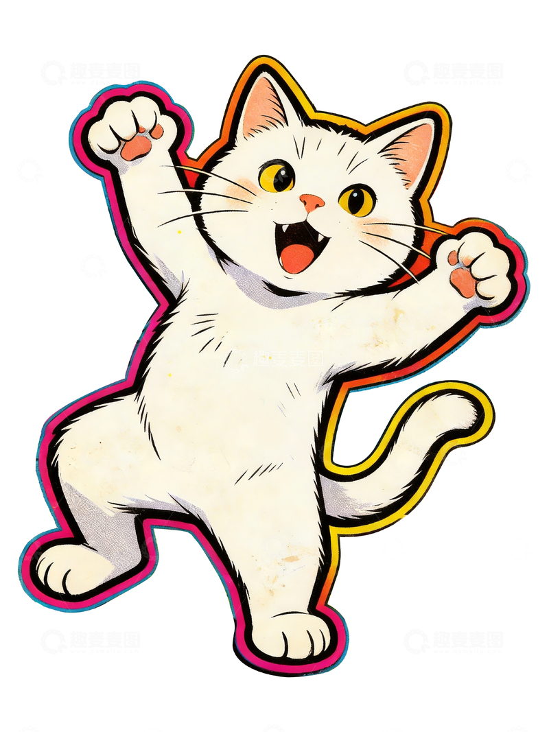 源文件下载【趣麦麦图】做旧插画白猫卡通形象2