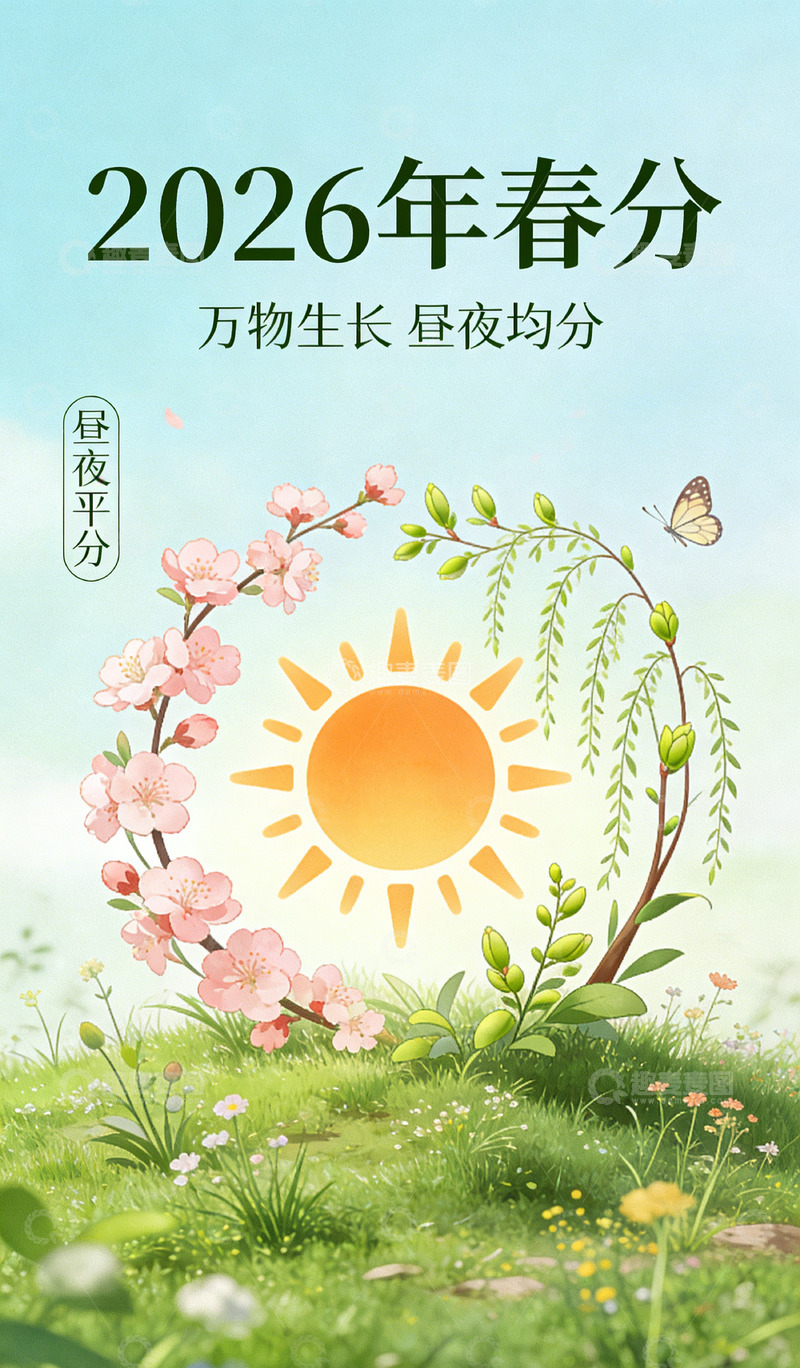 高清大图下载【趣麦麦图】2026年春分插画