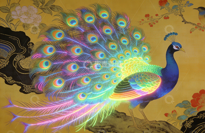 高清大图下载【趣麦麦图】东方风格孔雀绘画艺术装饰画