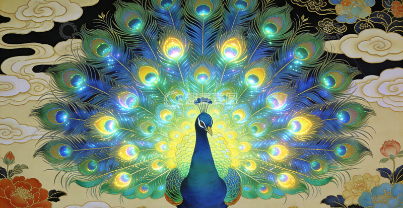 高清大图下载【趣麦麦图】华丽孔雀插画装饰画