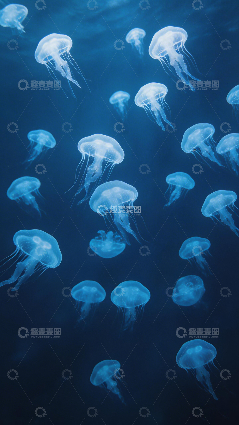 高清大图下载【趣麦麦图】深海蓝水母群
