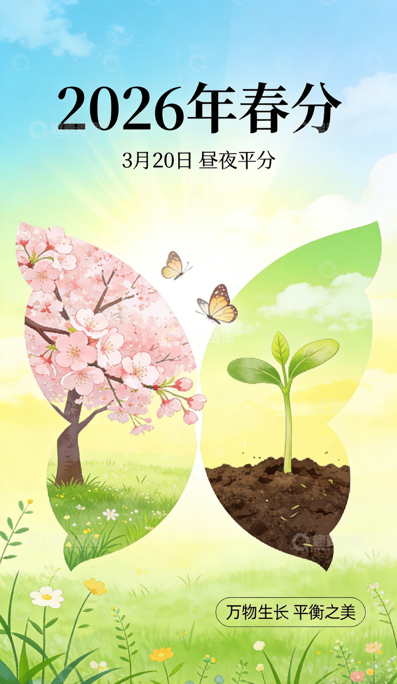 高清大图下载【趣麦麦图】春分时节樱花树苗自然插画