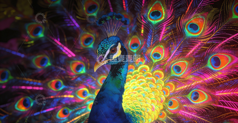 高清大图下载【趣麦麦图】绚丽孔雀羽毛艺术绘画