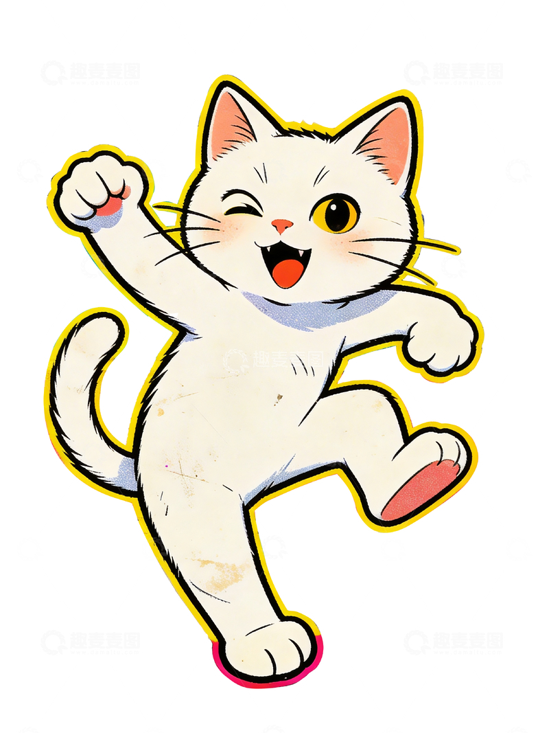 源文件下载【趣麦麦图】做旧插画白猫卡通形象3