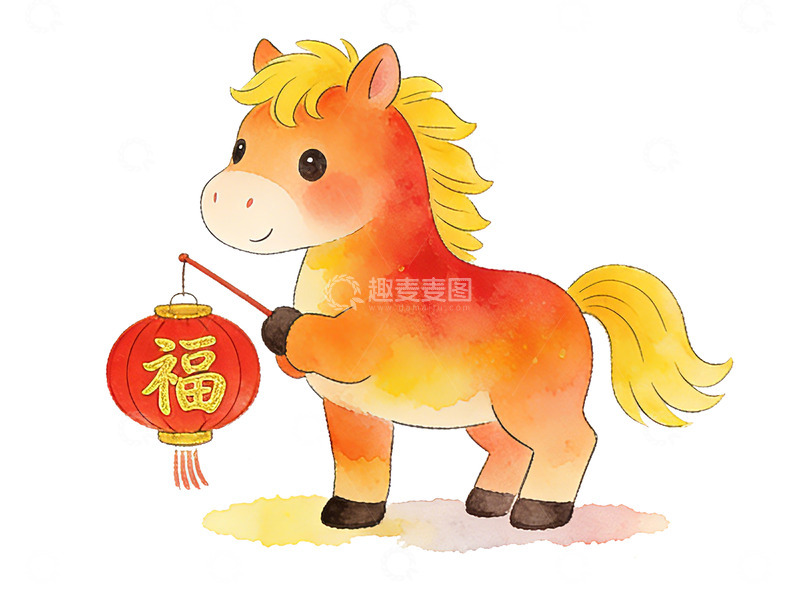 高清大图下载【趣麦麦图】卡通马年喜庆灯笼插画