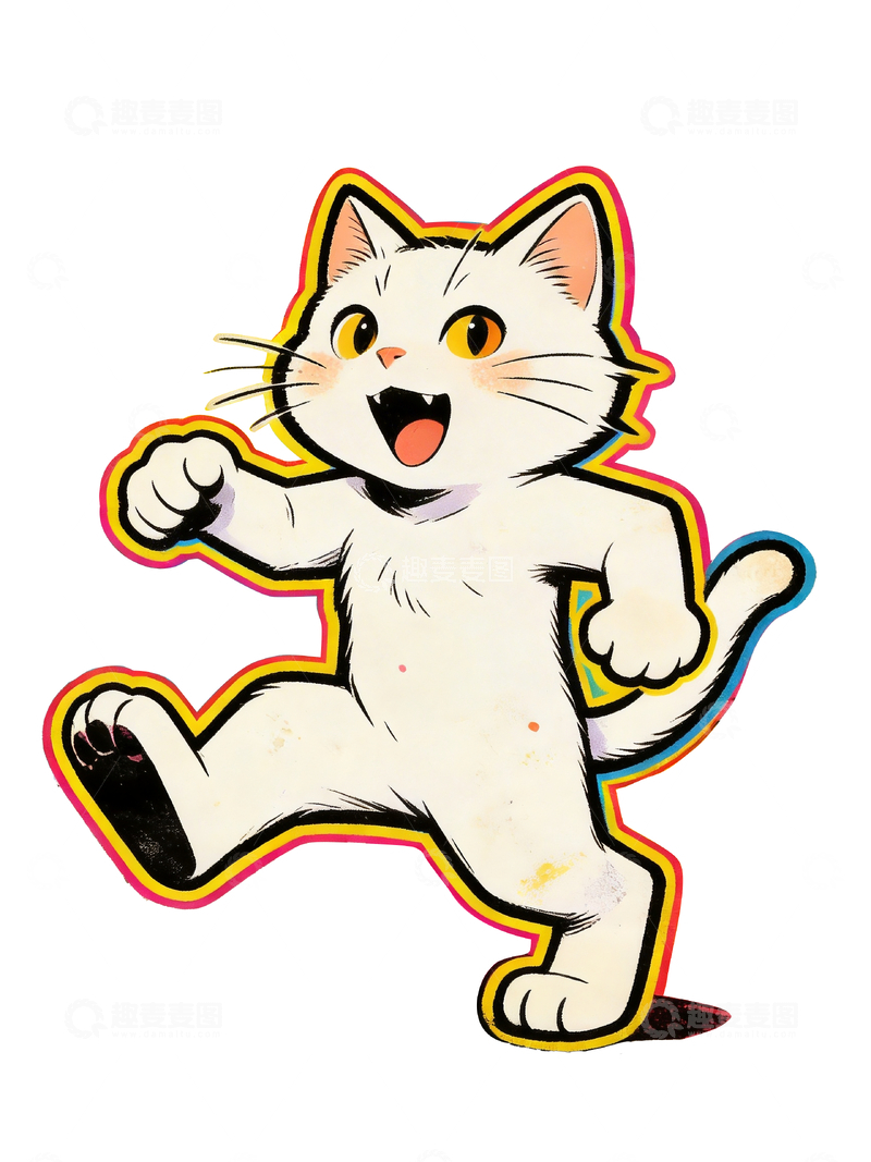 源文件下载【趣麦麦图】做旧插画白猫卡通形象1