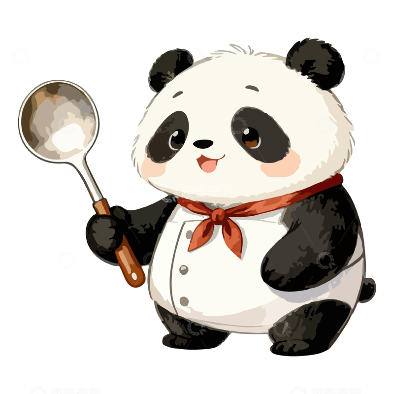 源文件下载【趣麦麦图】可爱熊猫厨师插画素材