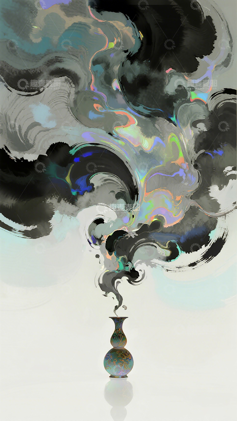 高清大图下载【趣麦麦图】抽象水墨花瓶艺术插画