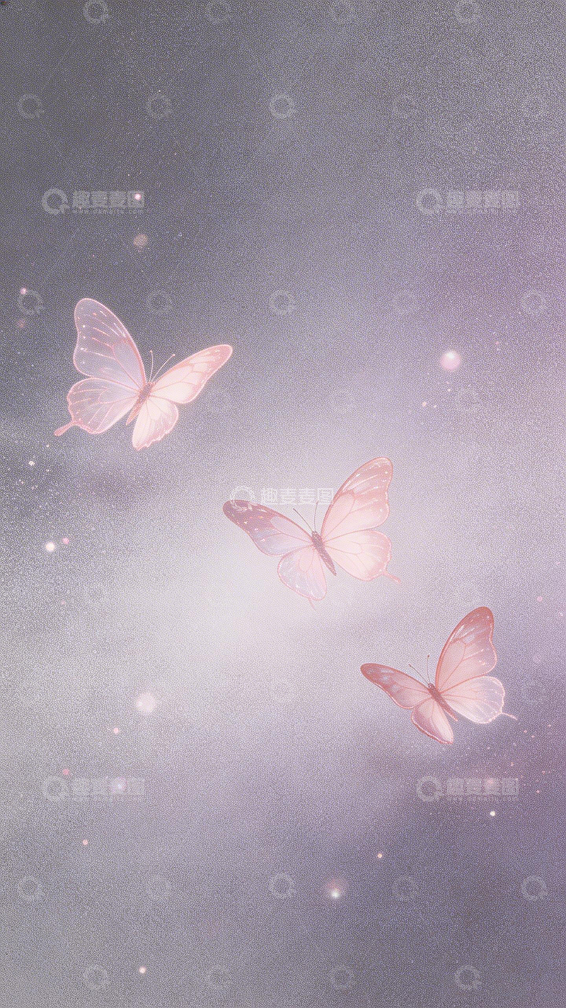 高清大图下载【趣麦麦图】梦幻粉蝶星空艺术插画