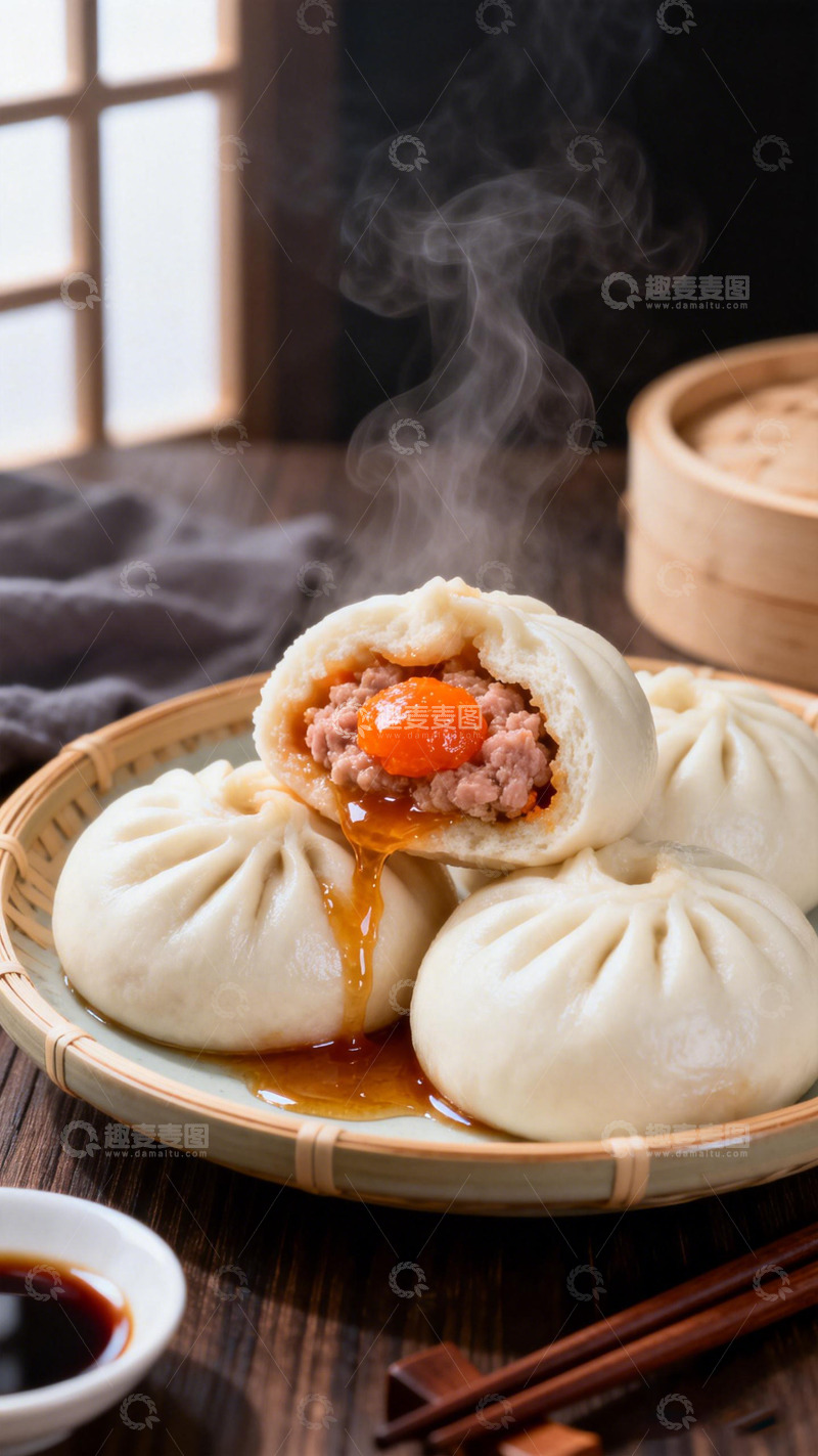 高清大图下载【趣麦麦图】热气腾腾小笼包美食摄影