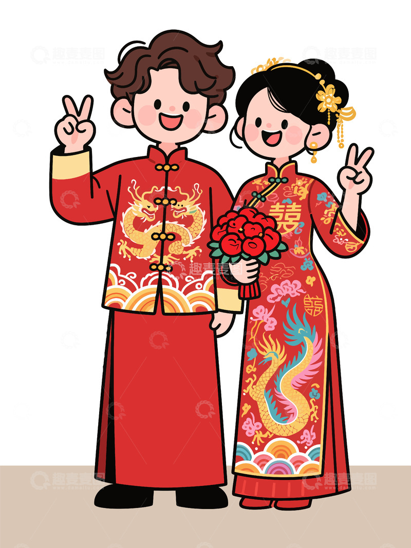 源文件下载【趣麦麦图】传统中式婚礼喜庆插画