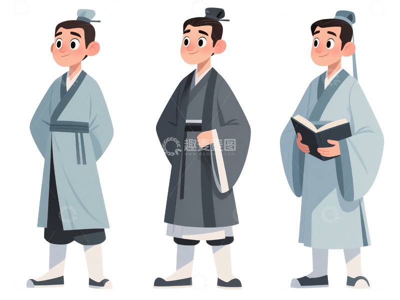 源文件下载【趣麦麦图】扁平卡通古装青年3