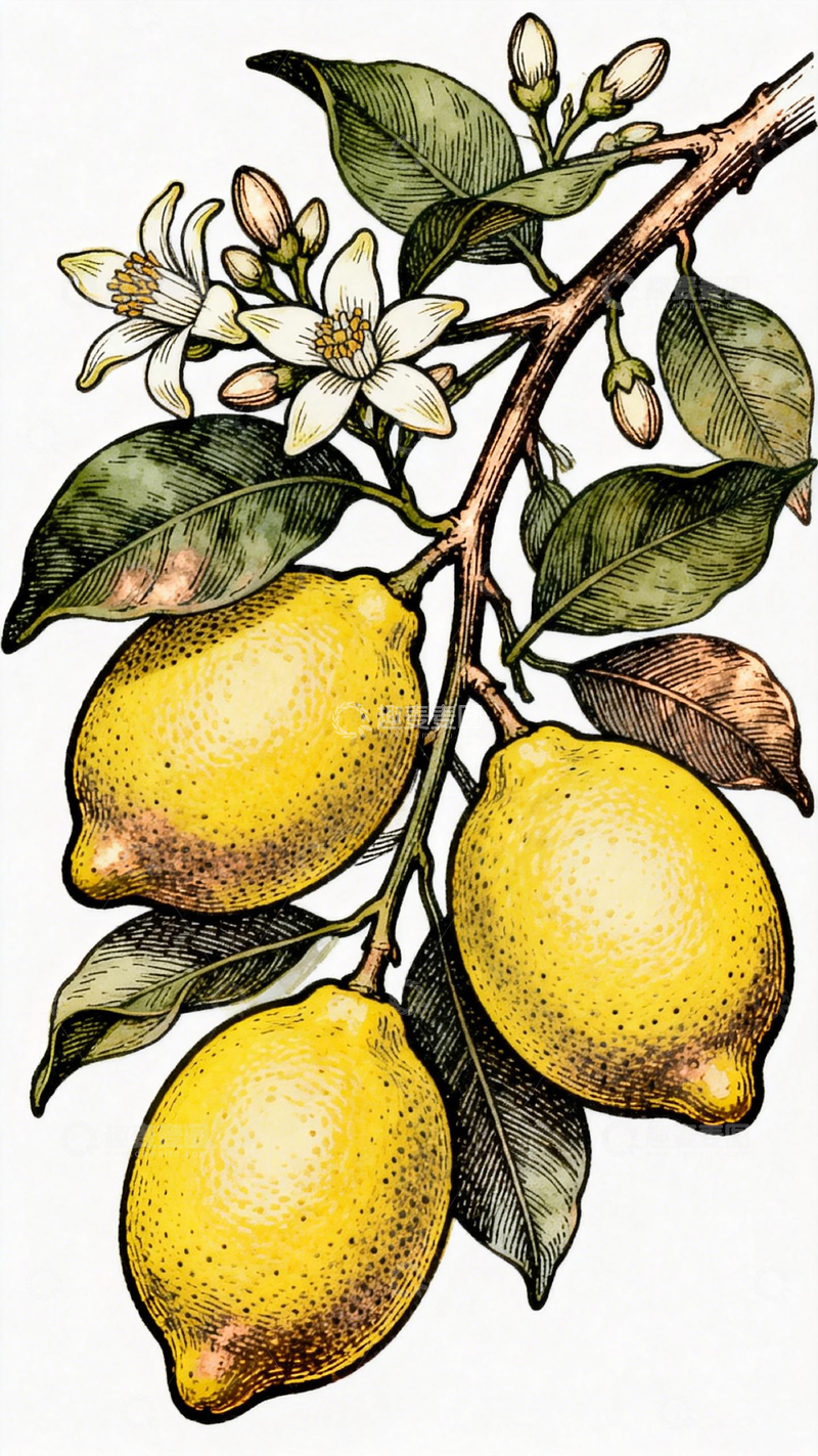 高清大图下载【趣麦麦图】复古柠檬插画