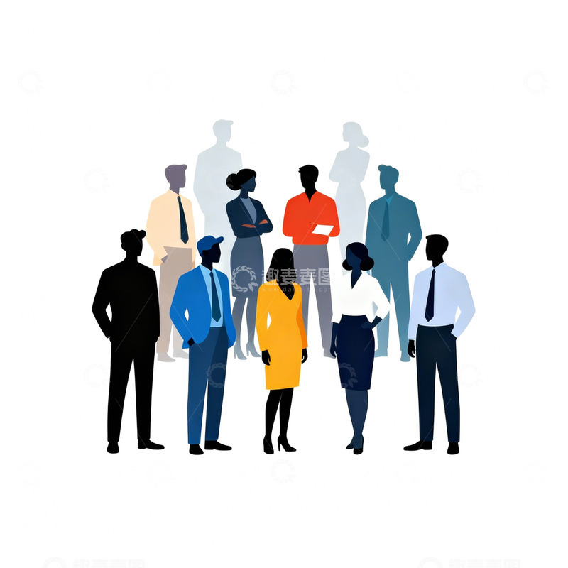 高清大图下载【趣麦麦图】人物剪影多样团队插画素材
