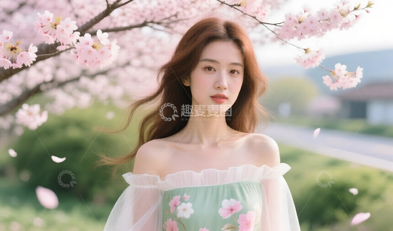 高清大图下载【趣麦麦图】女生长发樱花树下佳人写真摄影