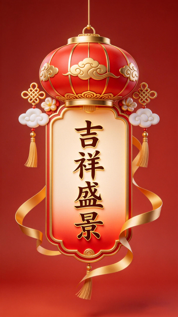 古韵红灯吉祥语装饰画