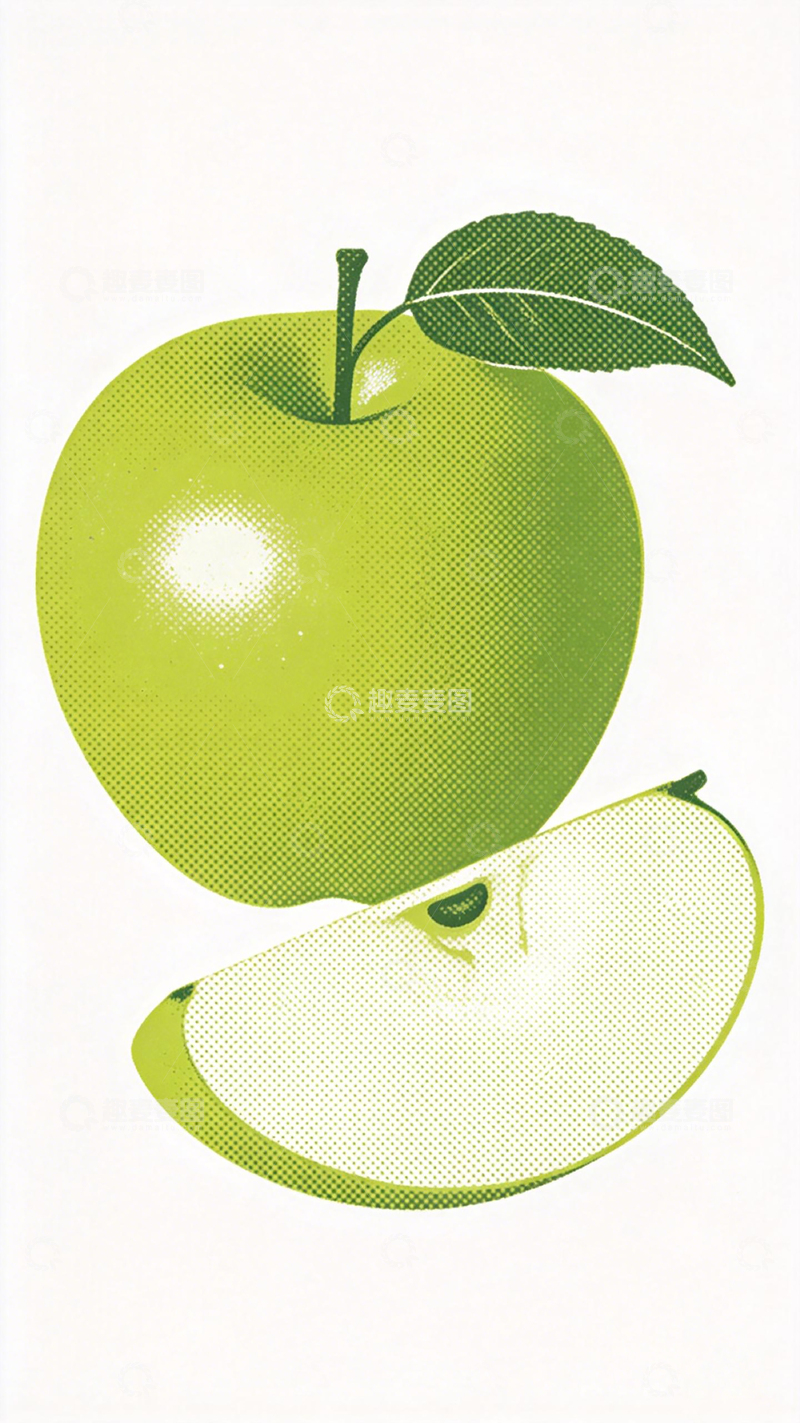 高清大图下载【趣麦麦图】绿色苹果插画素材