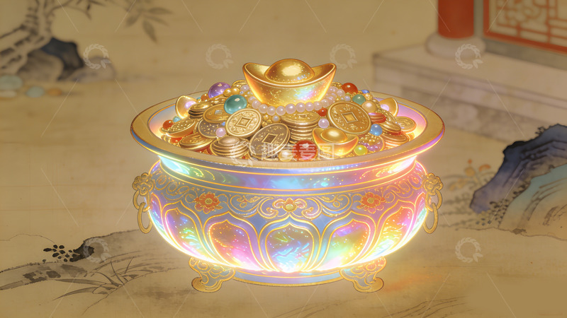 高清大图下载【趣麦麦图】金元宝珠宝彩陶装饰品装饰画