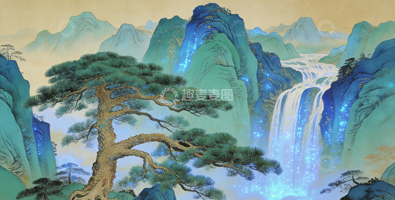 高清大图下载【趣麦麦图】山水画古风仙境景象装饰画