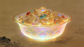 华丽聚宝盆金碗珠宝满装饰画