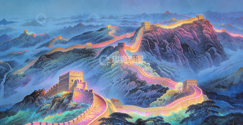 高清大图下载【趣麦麦图】梦幻长城风光绘画装饰画