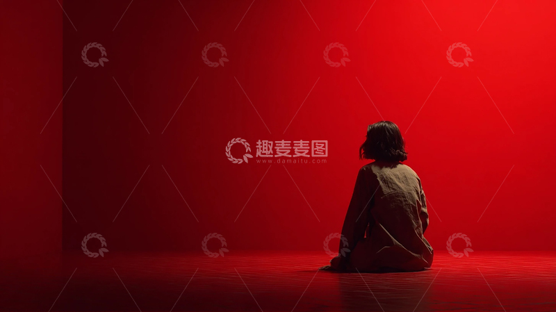 高清大图下载【趣麦麦图】红色梦境中的孤独身影