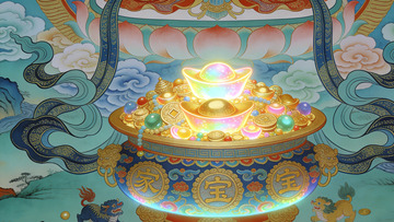 传统中国风金宝装饰壁画