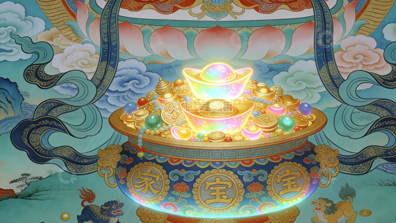 高清大图下载【趣麦麦图】传统中国风金宝装饰壁画